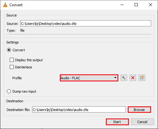 click Start to convert DTS to FLAC