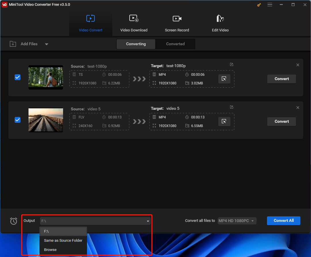 Unfold Output to Select a Storage Location