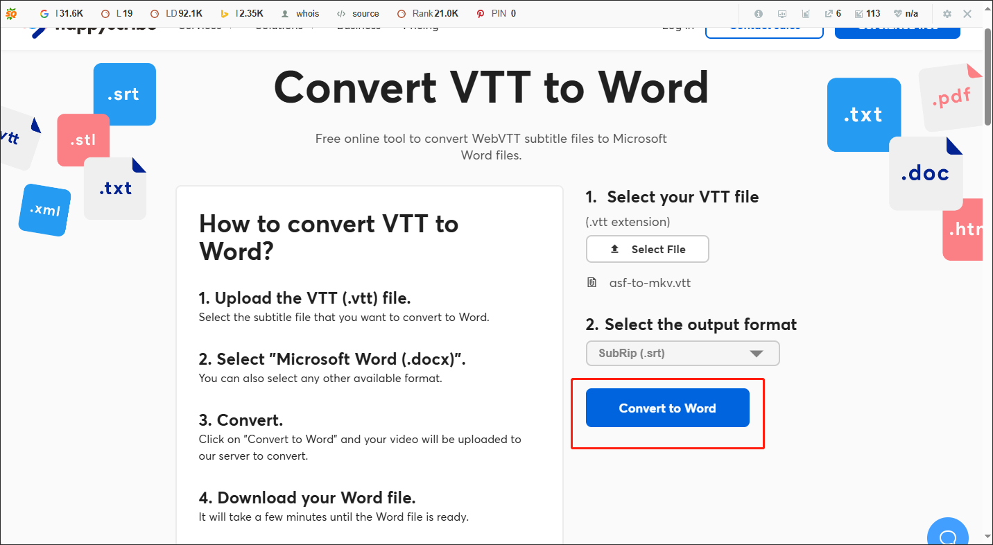 Click on Convert to Word Button