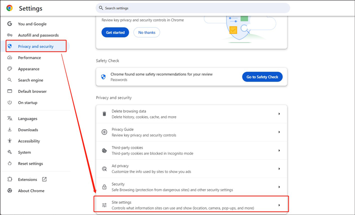 click Site setting