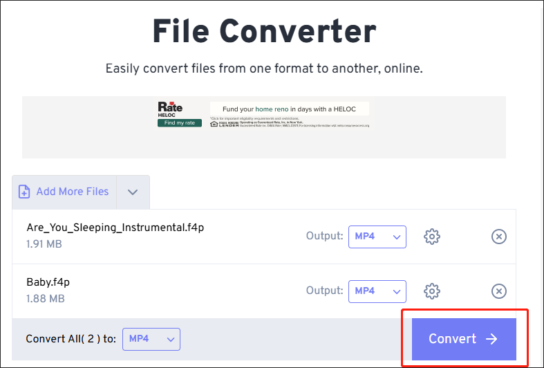 Click on the Convert → Button