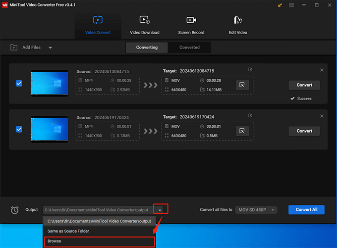 Choose the Output Path