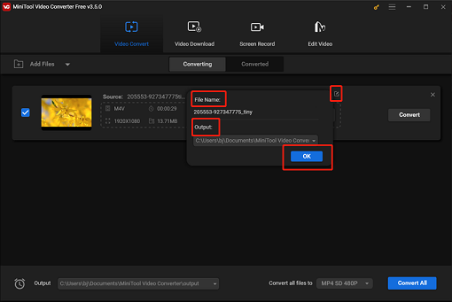 change the file name and output path