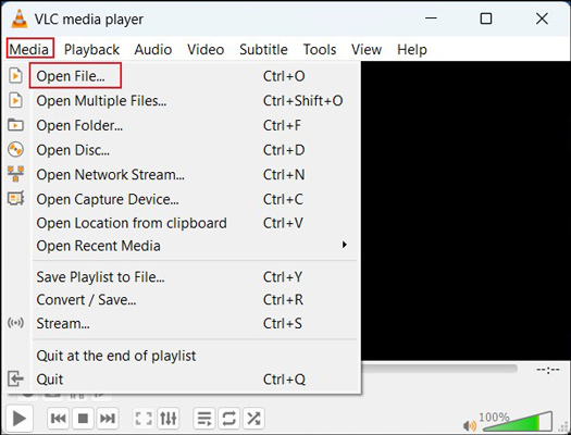 open an AVI video with VLC