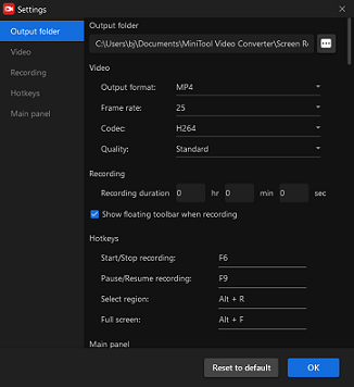 the Settings window