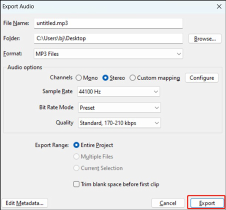 export the recorded TeamSpeak audio file