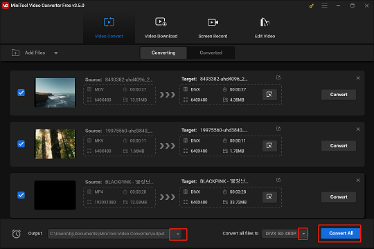 choose output destination folder and file format when batch converting