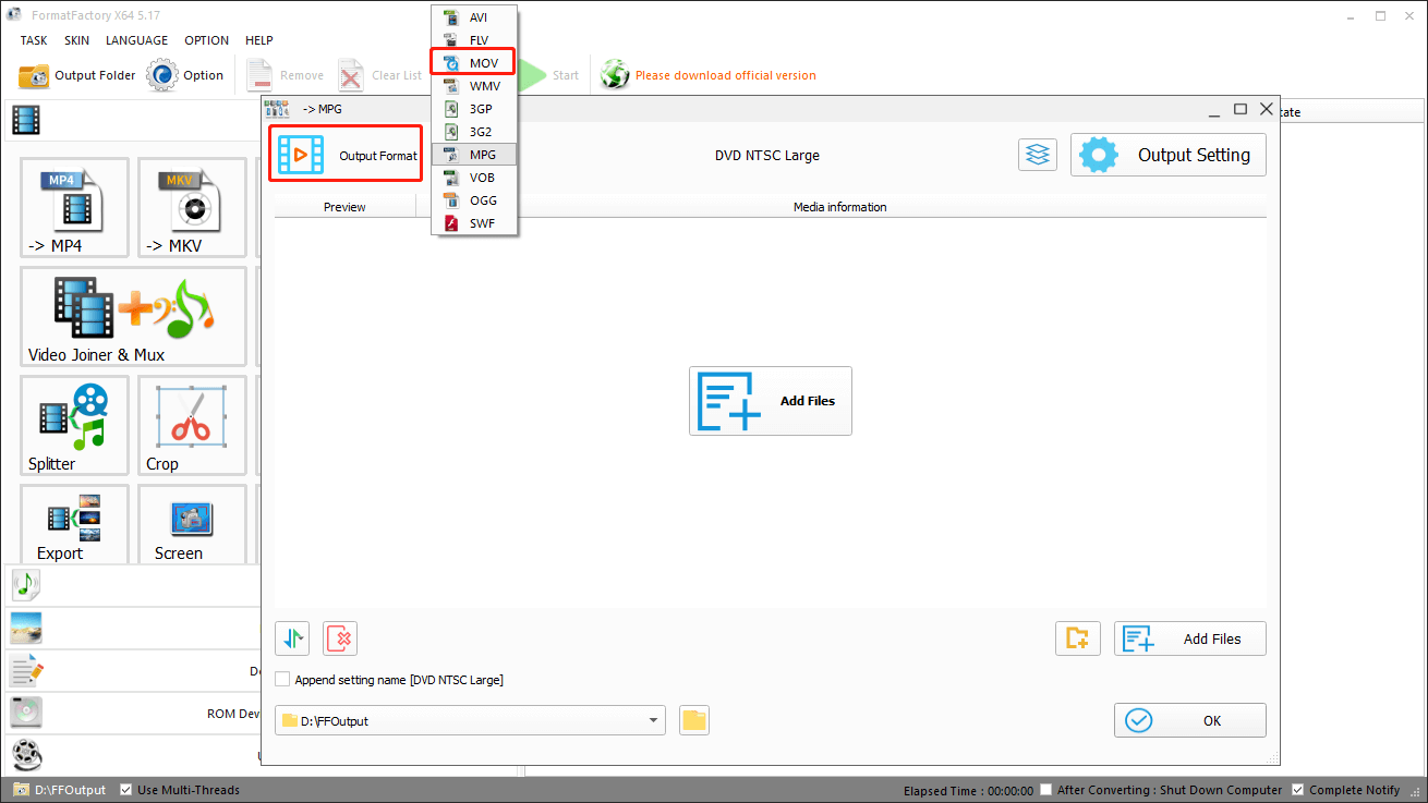 Select MOV as the Output Format