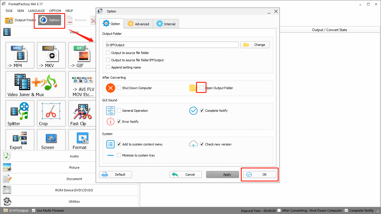 Open the Output Folder Directly After the File Conversion