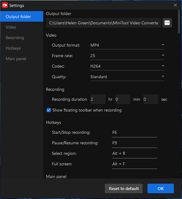 settings for MP4 audio recording