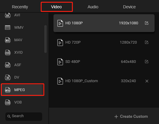 choose MPEG as the output format