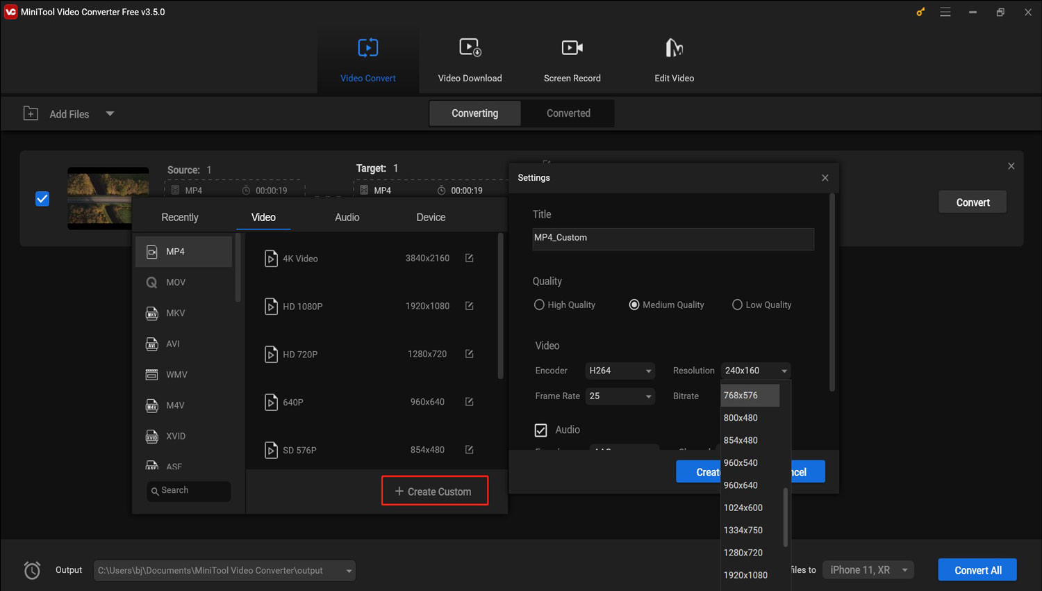 customize the output format parameters