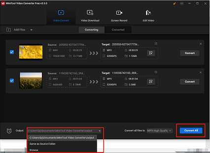 choose the output destination and convert your video