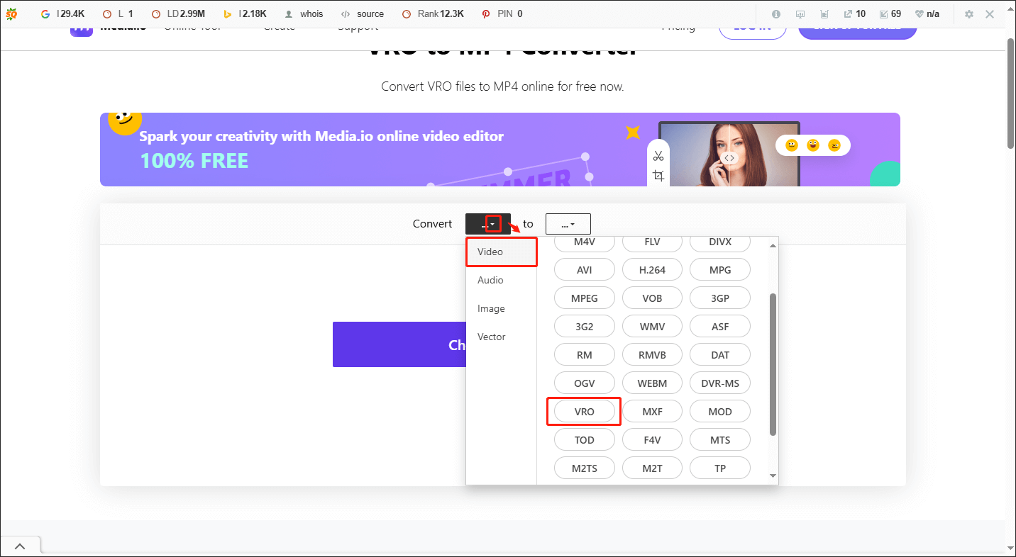 Choose VRO as the Input Format