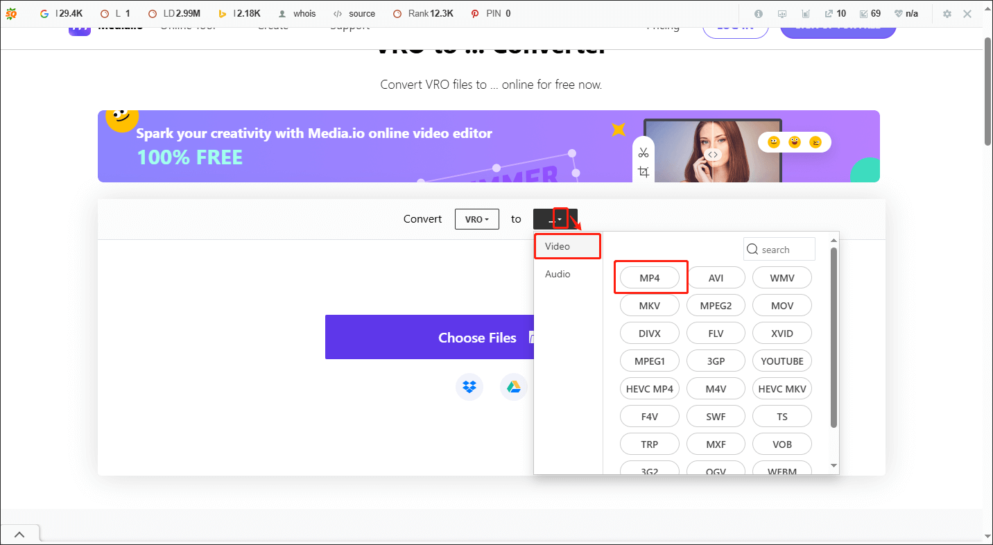 Choose MP4 as the Output Format