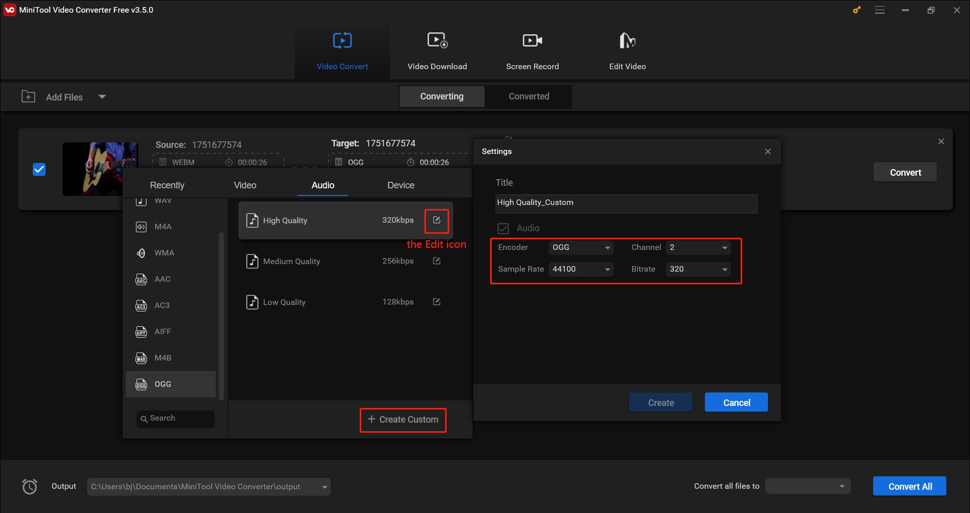 customize audio format