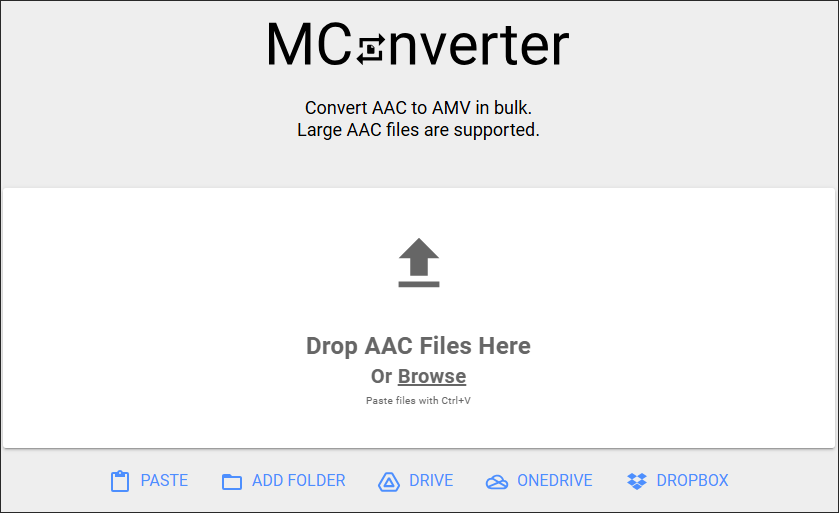 AAC to AMV Converter page of MConverter