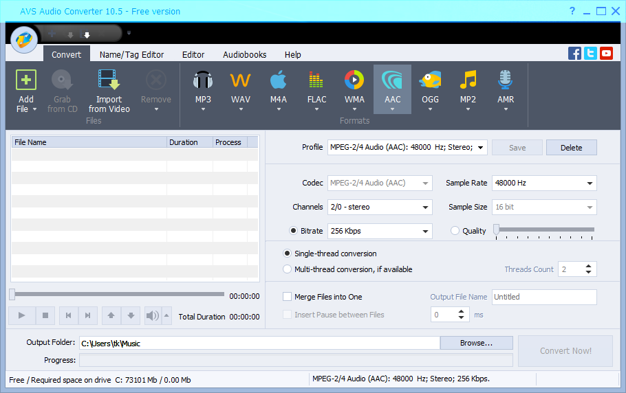 The Interface of AVS Audio Converter