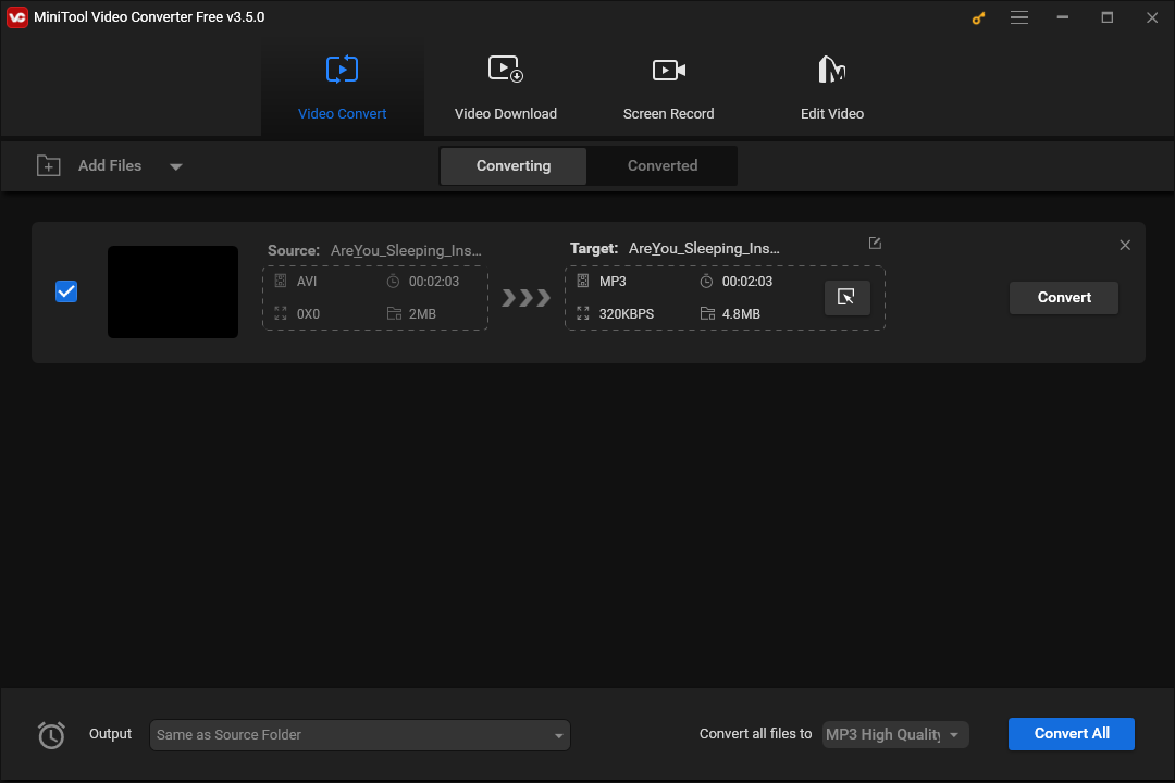 The Conversion Interface of MiniTool Video Converter