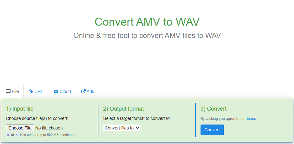 The Conversion Page of Free File Convert