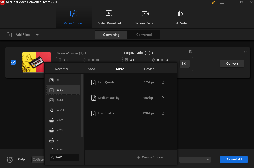 choose WAV as the output format