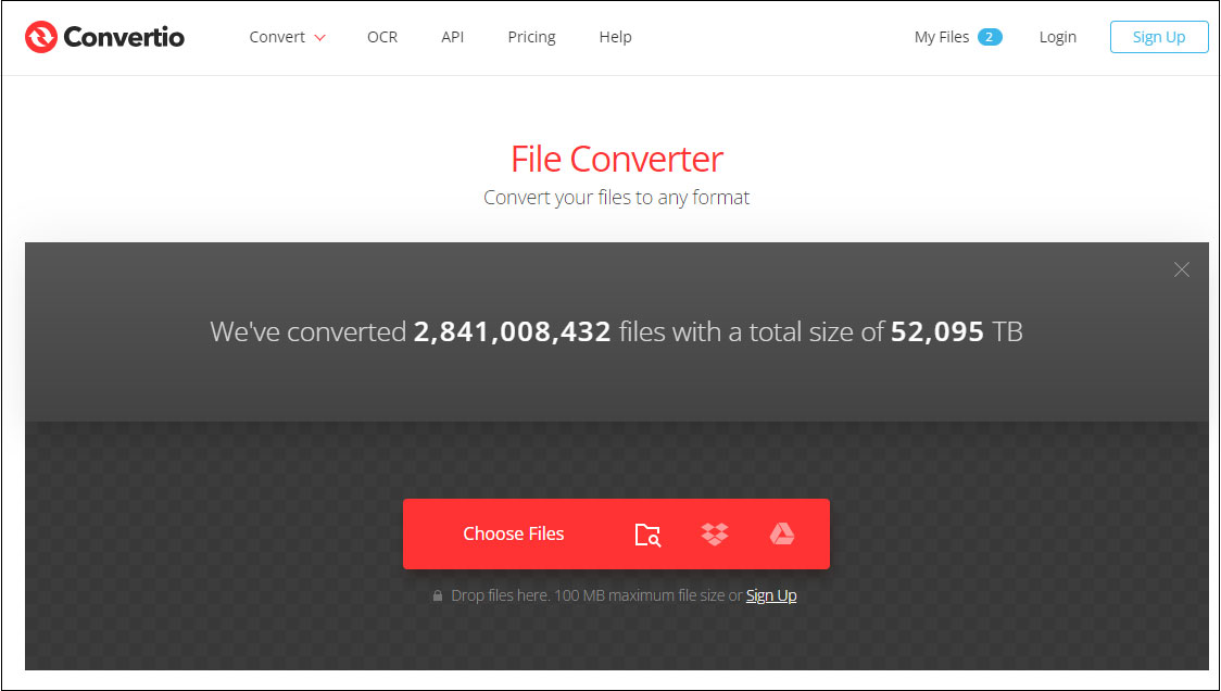 the interface of Convertio