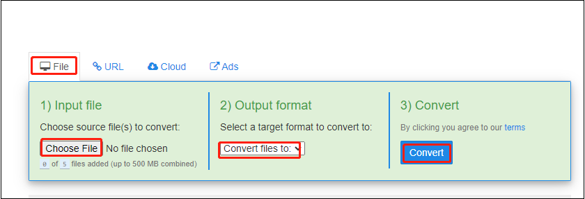 the steps for converting AIFF to CAF with Free File Convert