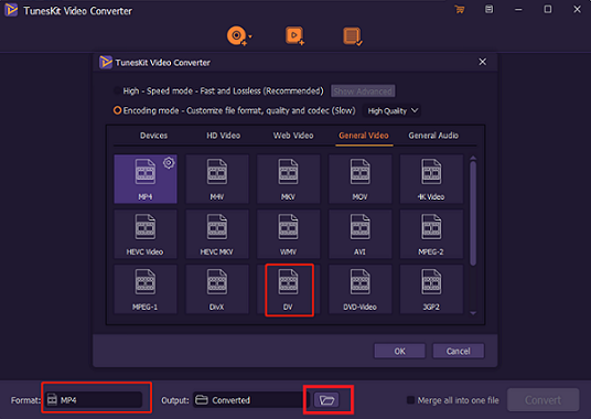 select an output format