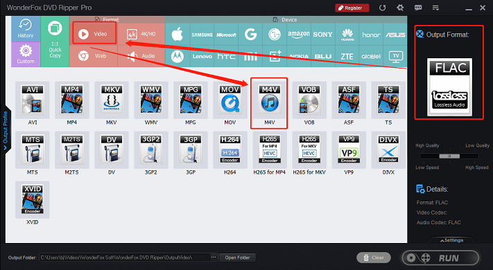 choose M4V as the output format