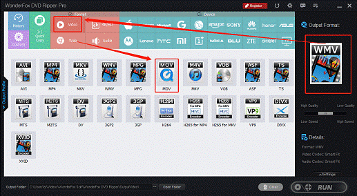 choose MOV as the output format