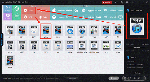 choose WMV as the output format