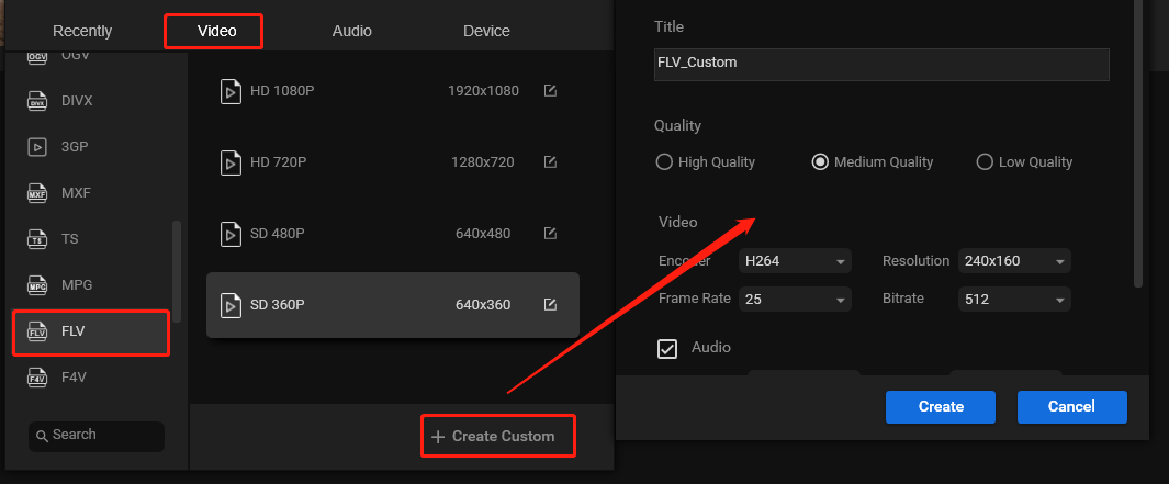 choose FLV as the output format