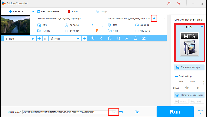 rename the video file’s name and choose an output destination