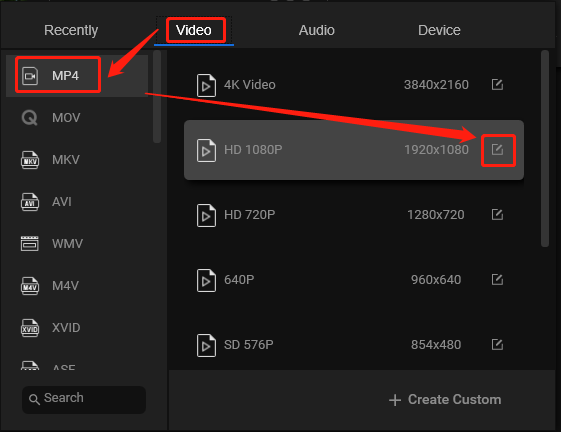 Select an MP4 Resolution Option to Set Up