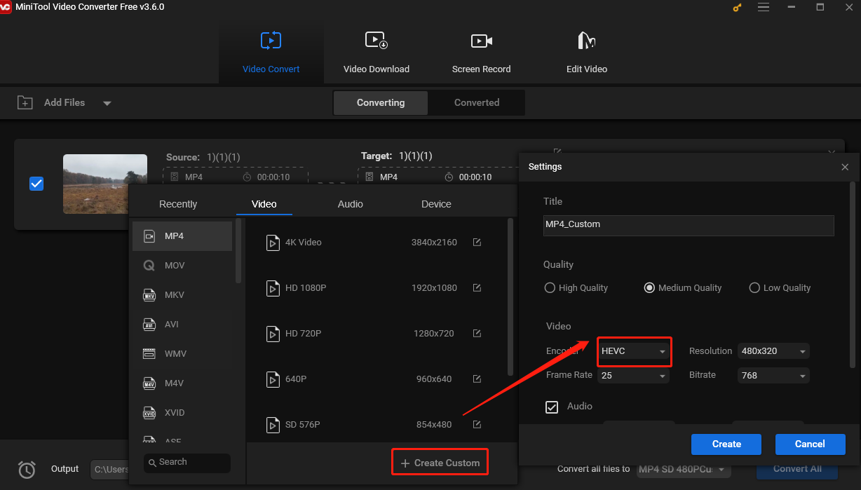 choose HEVC as the encoder