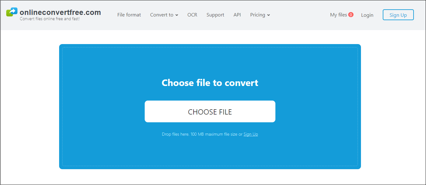 the interface of OnlineConvertFree