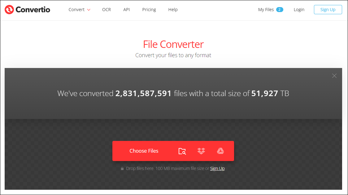 the interface of Convertio