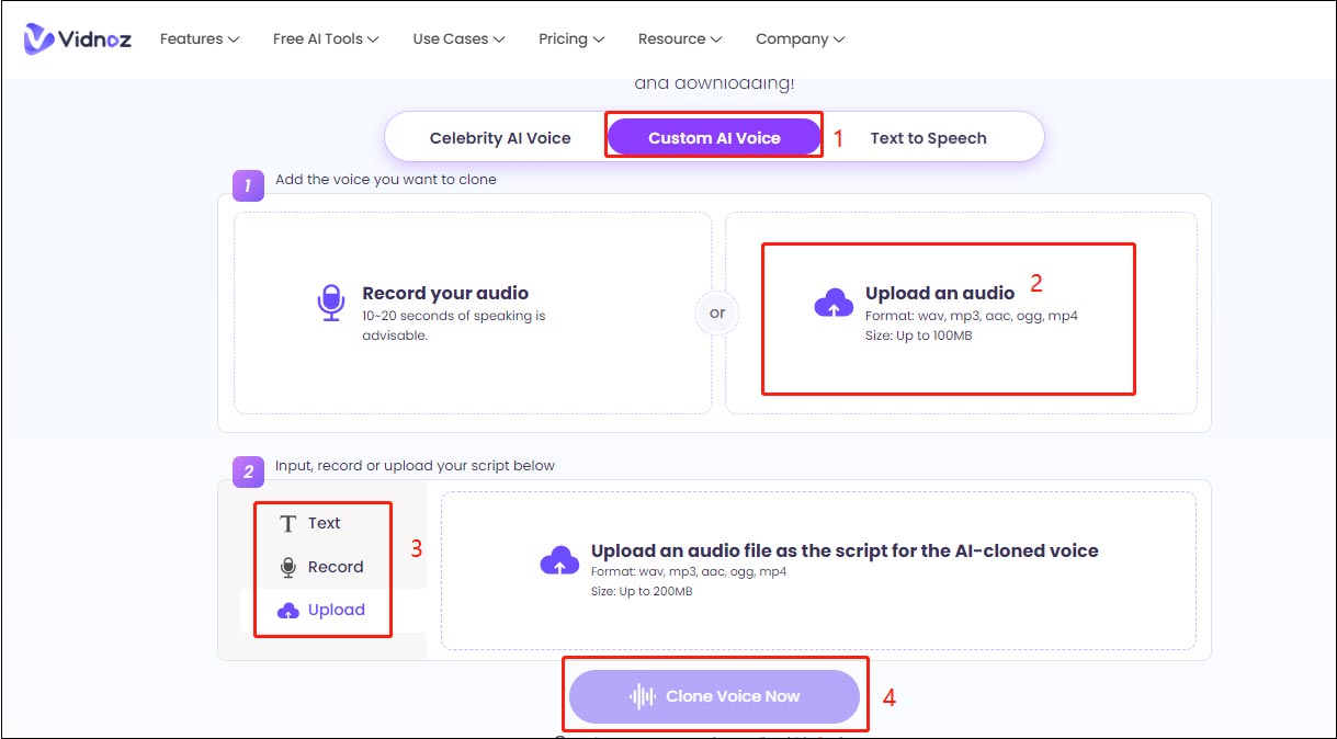 the steps of cloning your voice