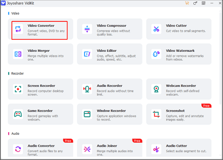 the main interface of Joyoshare VidiKit