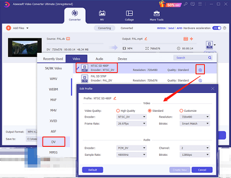 select the output format