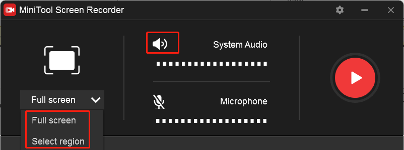 choose the recording area and audio source