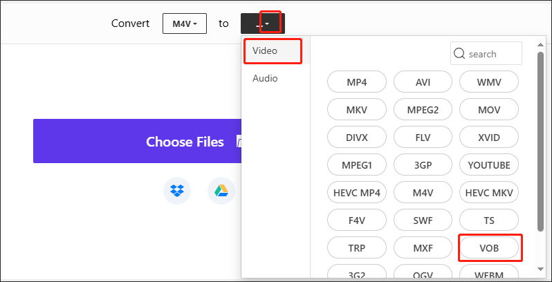 Select VOB as the Output Format