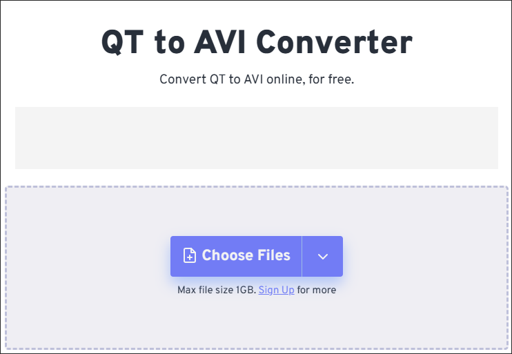 The QT to AVI Converter Page of FreeConvert