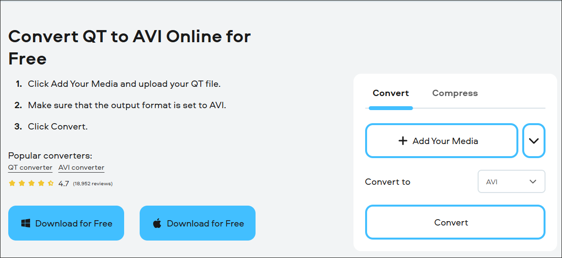 QT to AVI Conversion Page of Movavi