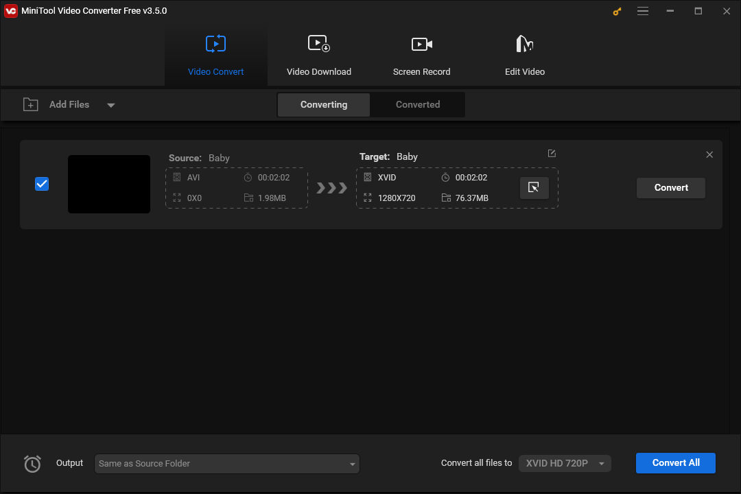 The Conversion Interface of MiniTool Video Converter