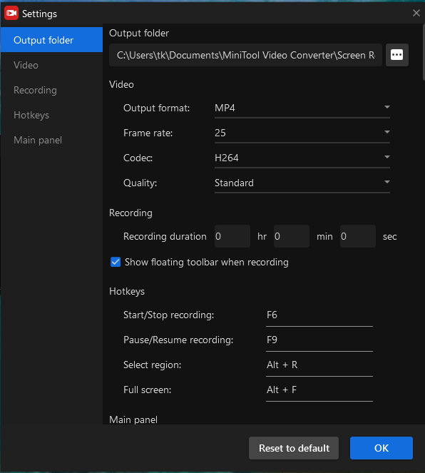 Recording Settings Interface