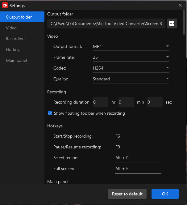 Screen Recording Settings