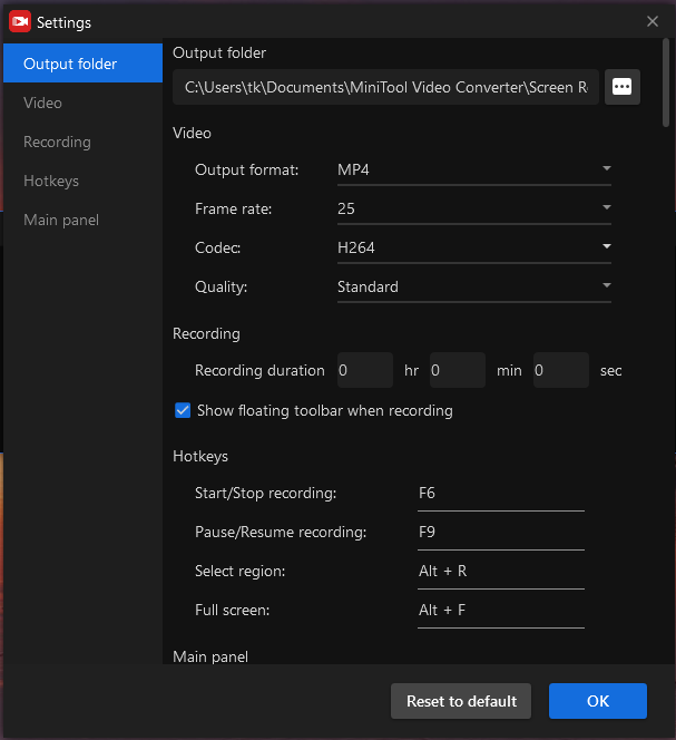 Screen Recording Settings