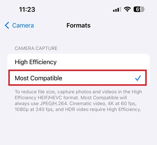 Choose Most Compatible Camera Formats on iPhone