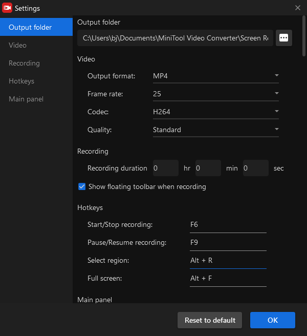 the Settings window